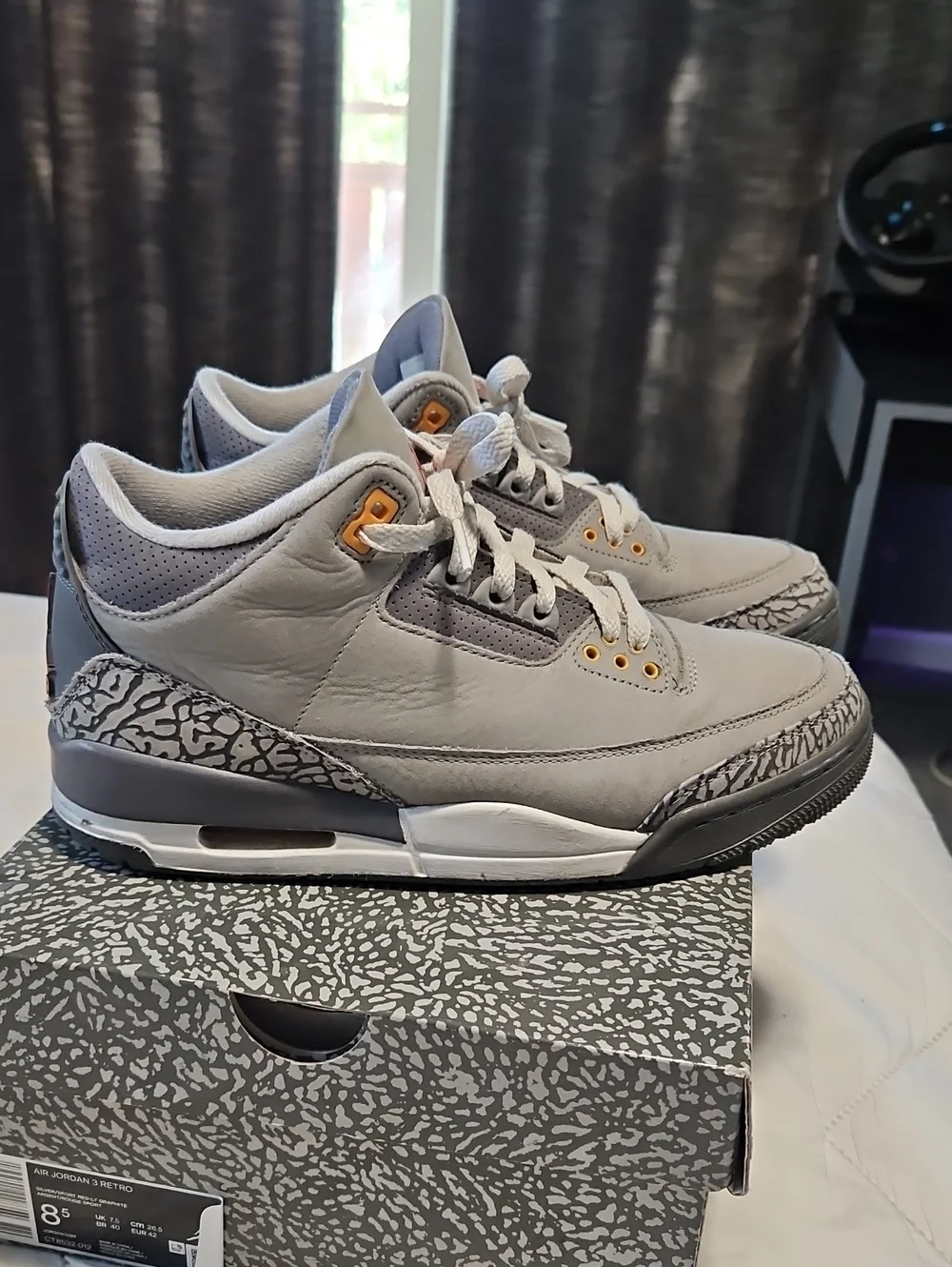 Jordan Men’s Grey and Black Retro Sneakers with Elephant Print